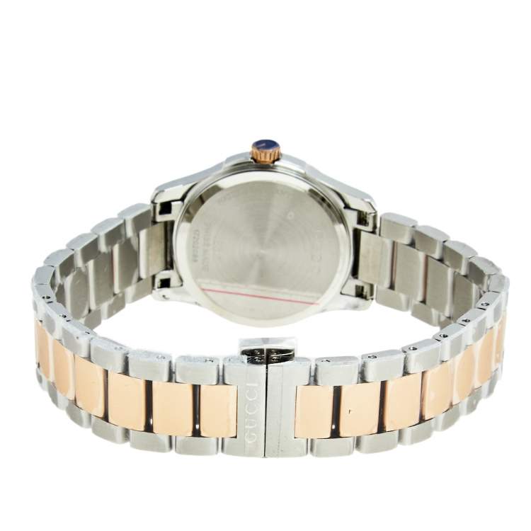 Pre Owned Gucci Mother of Pearl Two Tone Stainless Steel G-Timeless YA126544 Women's Wristwatch 27 mm