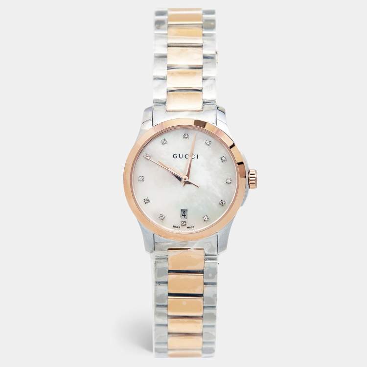 Gucci Mother of Pearl Two Tone Stainless Steel G-Timeless YA126544 ...