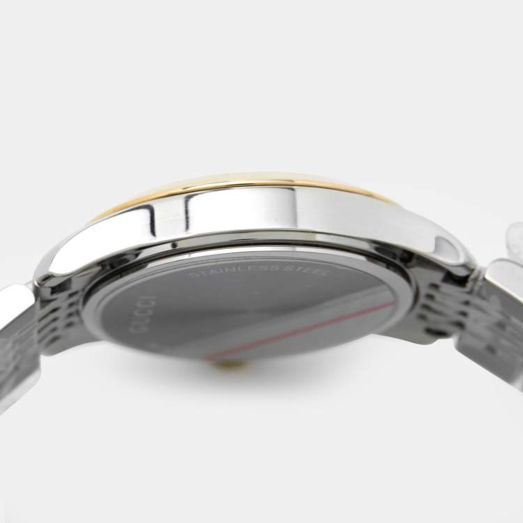 Pre Owned Gucci Mother Of Pearl Two-Tone Stainless Steel Diamond G-Timeless YA126513 Women's Wristwatch 27 mm