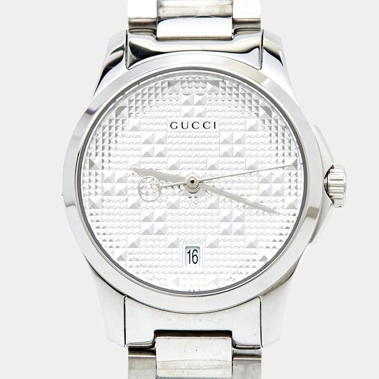 Pre Owned Gucci Silver Stainless Steel G-Timeless YA126551 Men's Wristwatch 27 mm