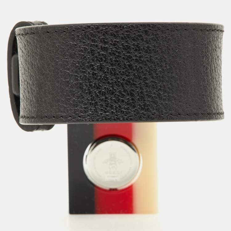 Pre Owned Gucci Mother Of Pearl Sylvie Web Resin Stainless Steel Leather Constance YA150515 Women's Wristwatch 30 mm