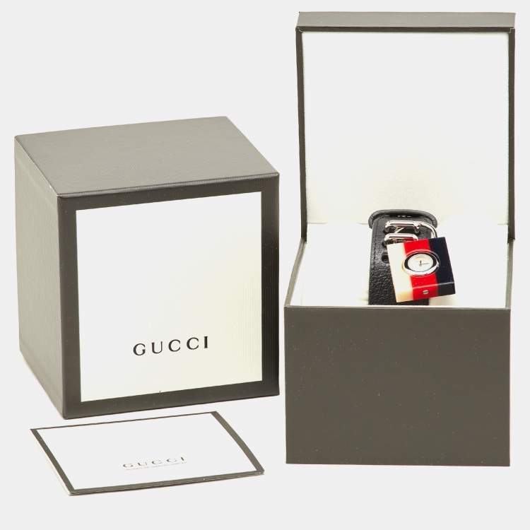 Pre Owned Gucci Mother Of Pearl Sylvie Web Resin Stainless Steel Leather Constance YA150515 Women's Wristwatch 30 mm