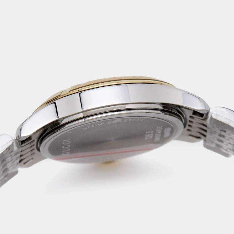 Pre Owned Gucci Mother Of Pearl Two-Tone Stainless Steel Diamond G-Timeless YA126513 Women's Wristwatch 27 mm