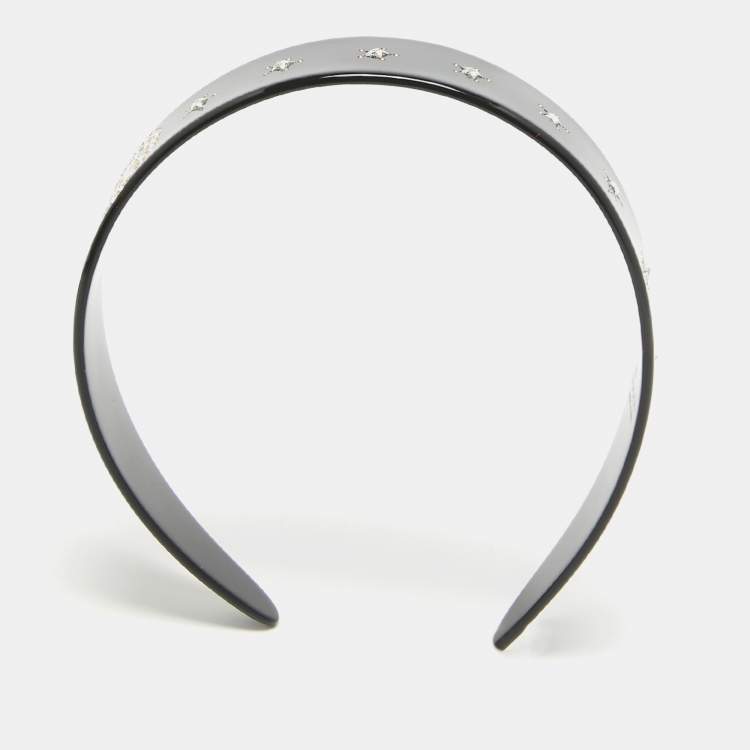 Pre Owned Gucci Black Crystals Embellished Resin Headband