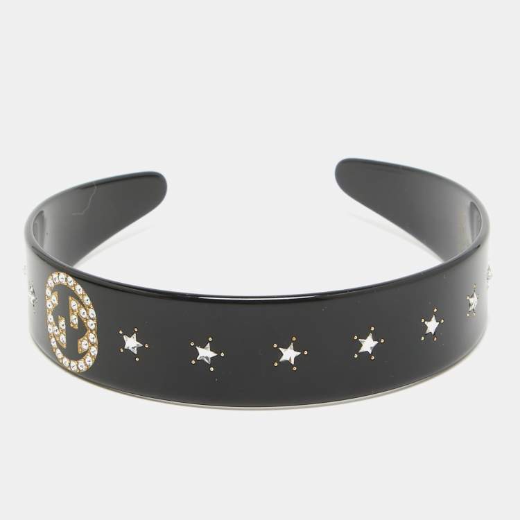 Pre Owned Gucci Black Crystals Embellished Resin Headband