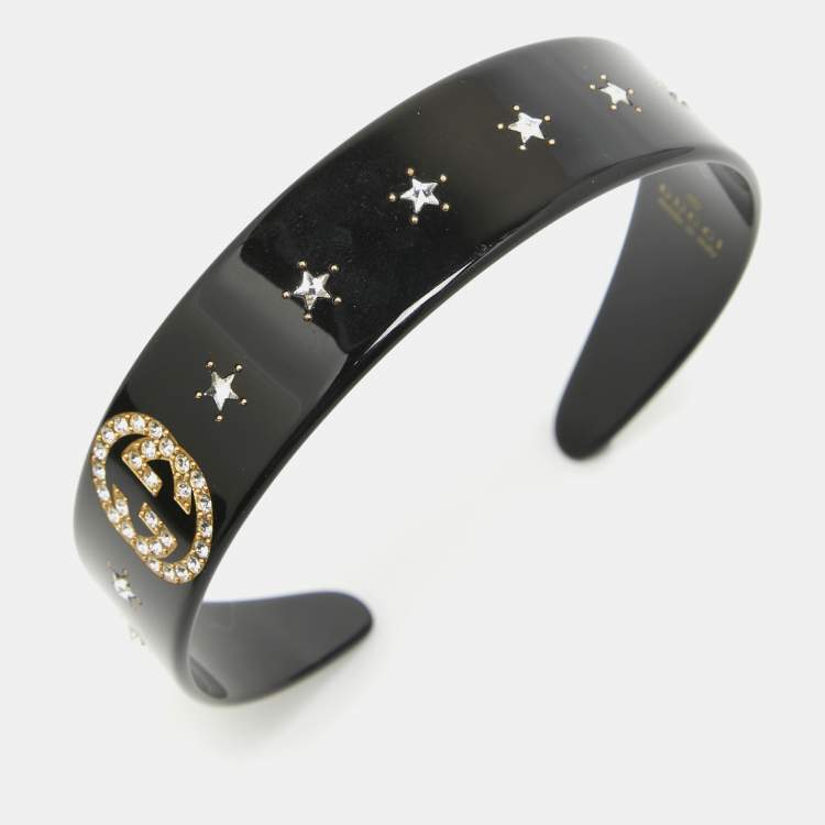 Pre Owned Gucci Black Crystals Embellished Resin Headband