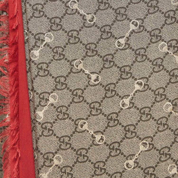 مملوكة مسبقًا Gucci Brown GG Print Horsebit Modal Shawl 