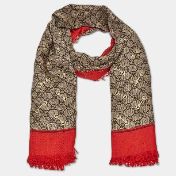 مملوكة مسبقًا Gucci Brown GG Print Horsebit Modal Shawl 