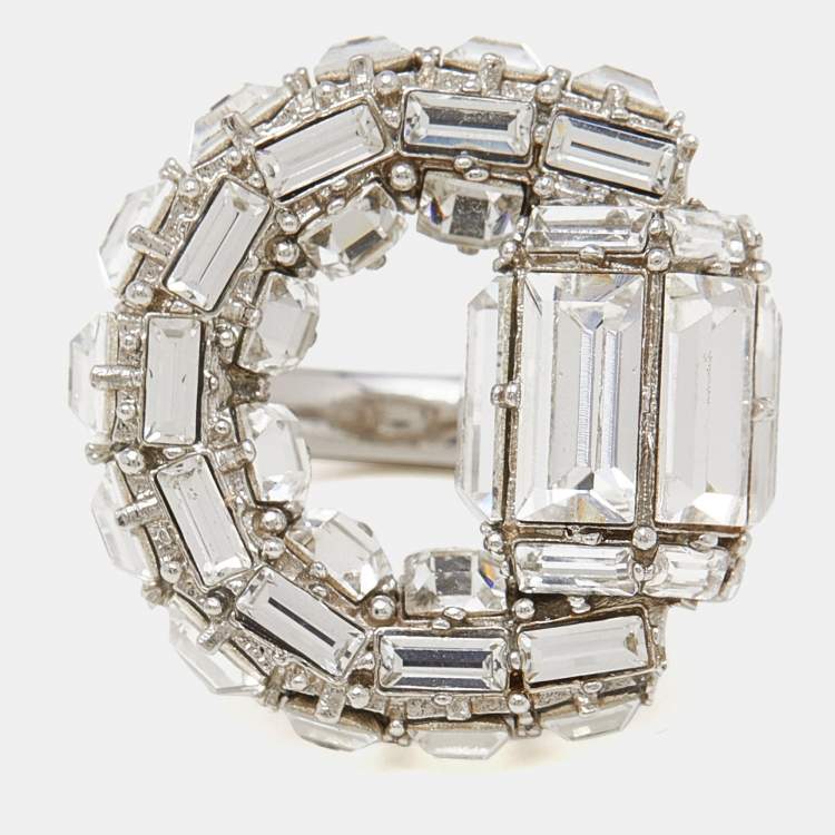 Pre Owned Gucci Crystals Silver Tone Ring Size 49
