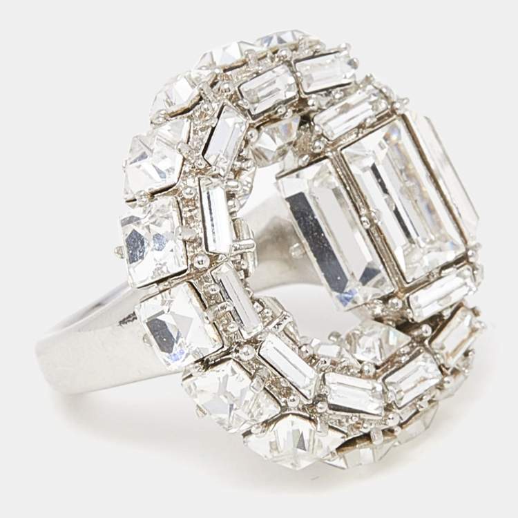 Pre Owned Gucci Crystals Silver Tone Ring Size 49