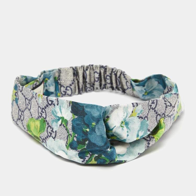 Pre Owned Gucci Blue GG Blooms Print Silk Headband