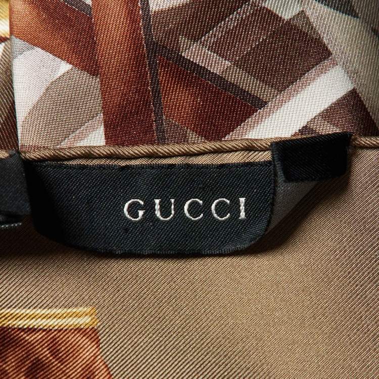 Pre Owned Gucci Brown GG Stirrup Print Silk Scarf