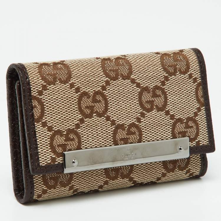 Pre Owned Gucci Beige/Brown GG Canvas and Leather Bow 6 Key Holder