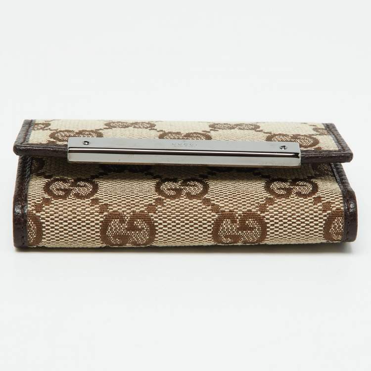 Pre Owned Gucci Beige/Brown GG Canvas and Leather Bow 6 Key Holder