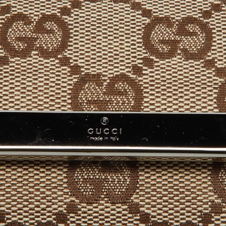 Pre Owned Gucci Beige/Brown GG Canvas and Leather Bow 6 Key Holder