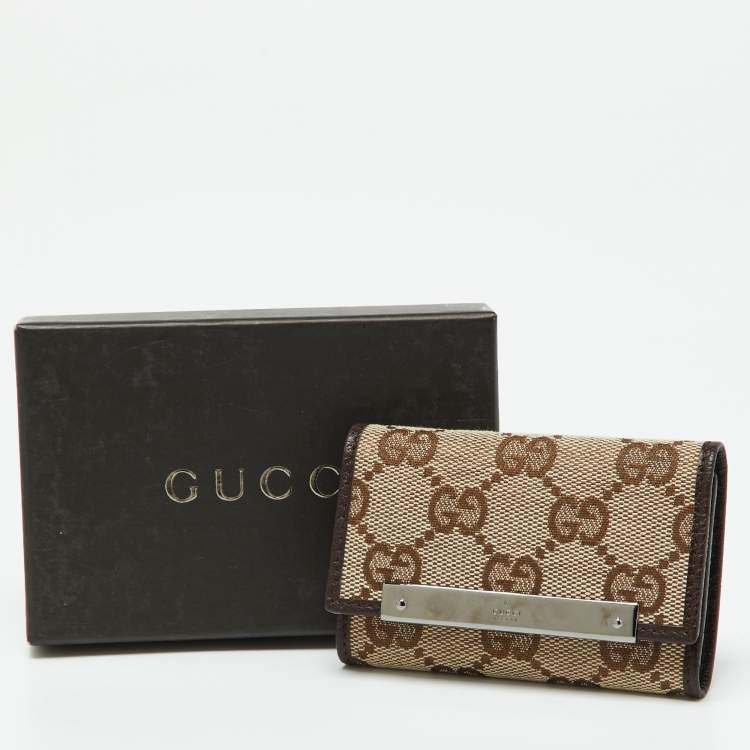 Pre Owned Gucci Beige/Brown GG Canvas and Leather Bow 6 Key Holder