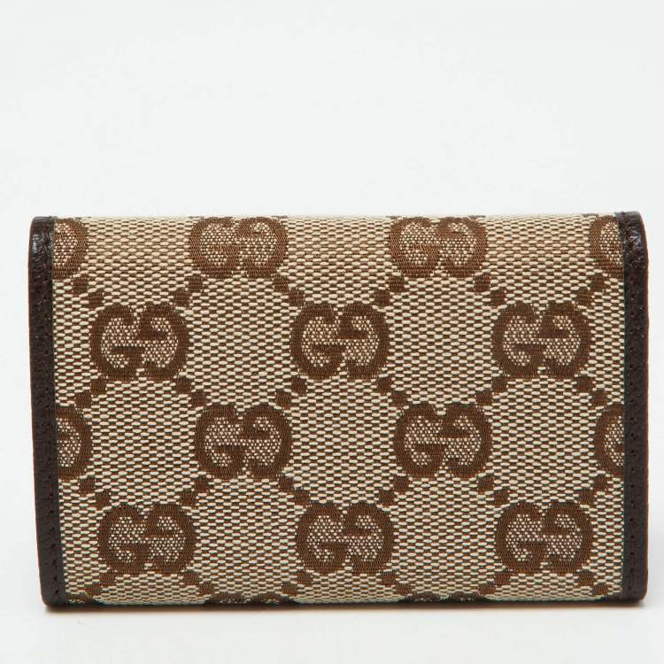 Pre Owned Gucci Beige/Brown GG Canvas and Leather Bow 6 Key Holder