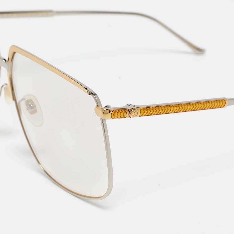 Pre Owned Gucci Gold/Silver Tone GG0365S Frame Square Sunglasses