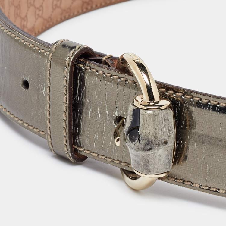 Pre Owned Gucci Gold Patent Leather Bamboo Buckle Belt 85CM