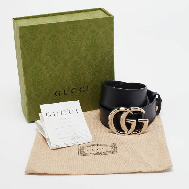 Pre Owned Gucci Black Leather GG Marmont Belt 75CM