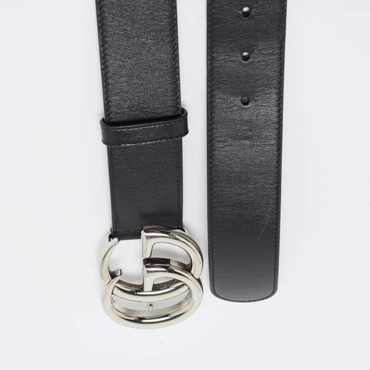 Pre Owned Gucci Black Leather GG Marmont Belt 75CM