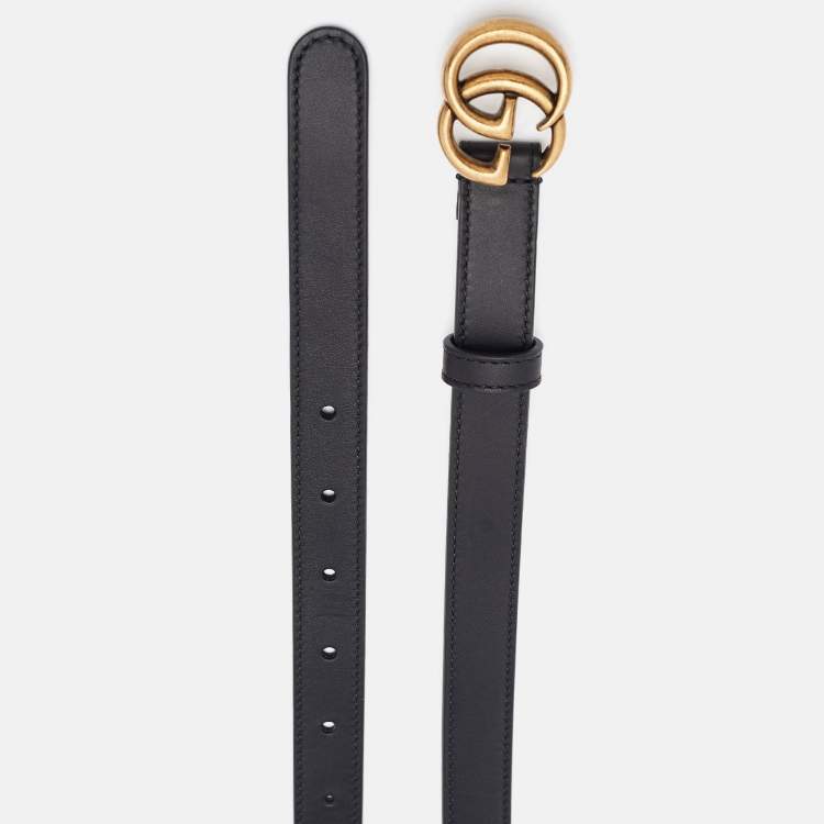 Pre Owned Gucci Black Leather GG Marmont Slim Belt 90 CM