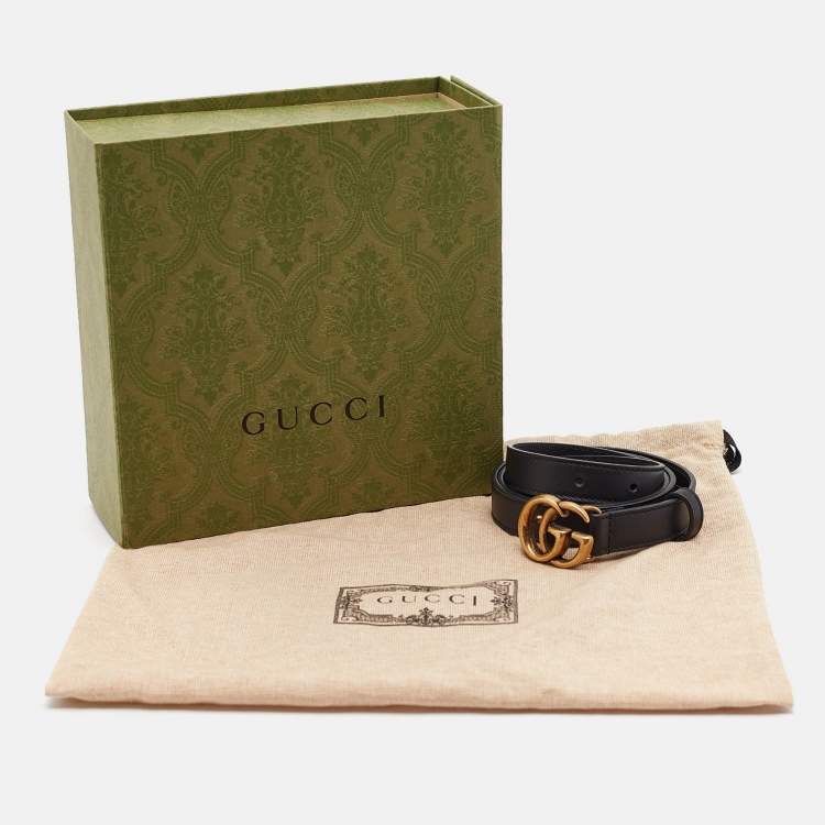 Pre Owned Gucci Black Leather GG Marmont Slim Belt 90 CM