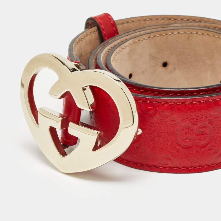 Pre Owned Gucci Red Guccissima Leather Lovely Heart Buckle Belt 90 CM