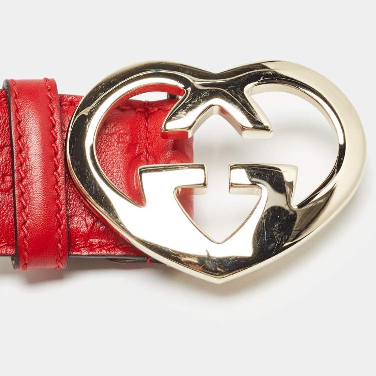 Pre Owned Gucci Red Guccissima Leather Lovely Heart Buckle Belt 90 CM