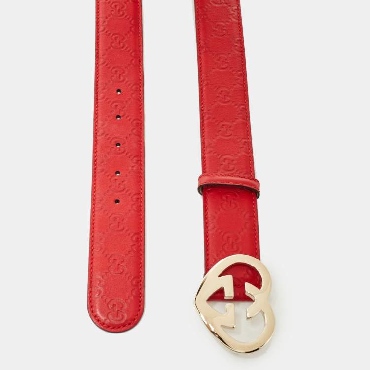 Pre Owned Gucci Red Guccissima Leather Lovely Heart Buckle Belt 90 CM