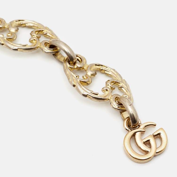 مملوكة مسبقًا Gucci Lion Head Crystals Resin Antique Finish Gold Tone Necklace