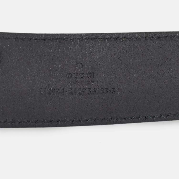 Pre Owned Gucci Black Leather Interlocking G Buckle Belt 85 CM