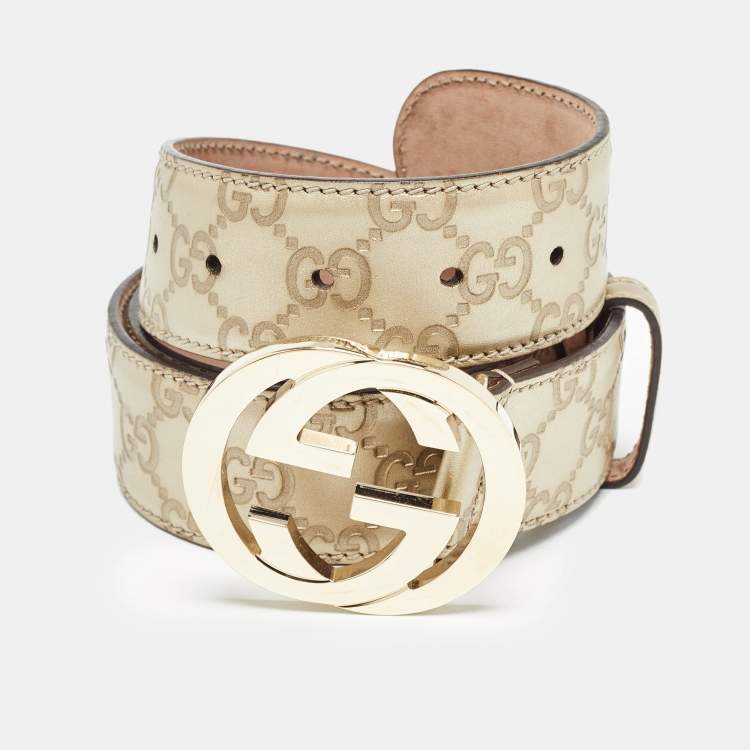 Gucci Gold Guccissima Leather Interlocking G Buckle Belt 95 CM Gucci TLC