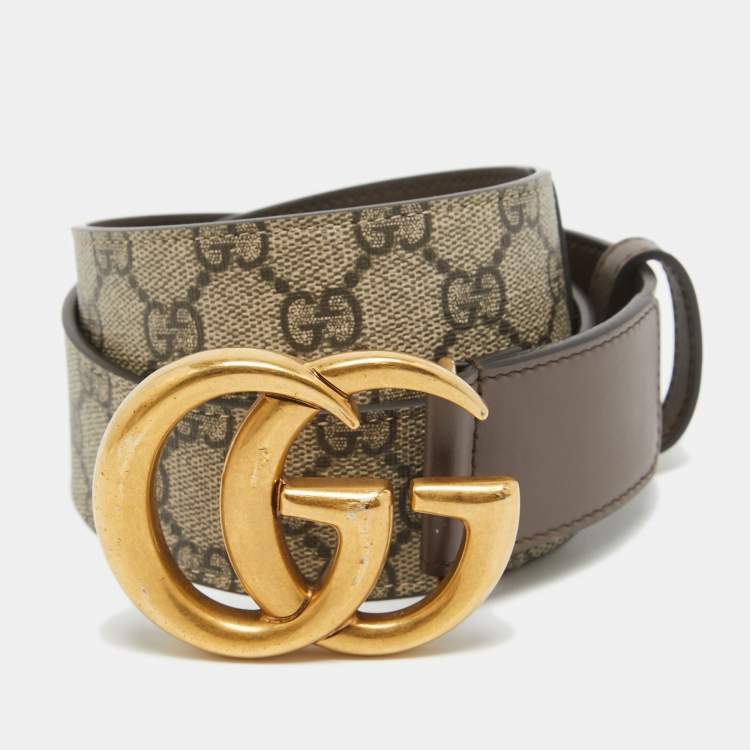 مملوكة مسبقًا Gucci Beige/Brown GG Supreme Canvas and Leather GG Marmont Buckle Belt 85 CM