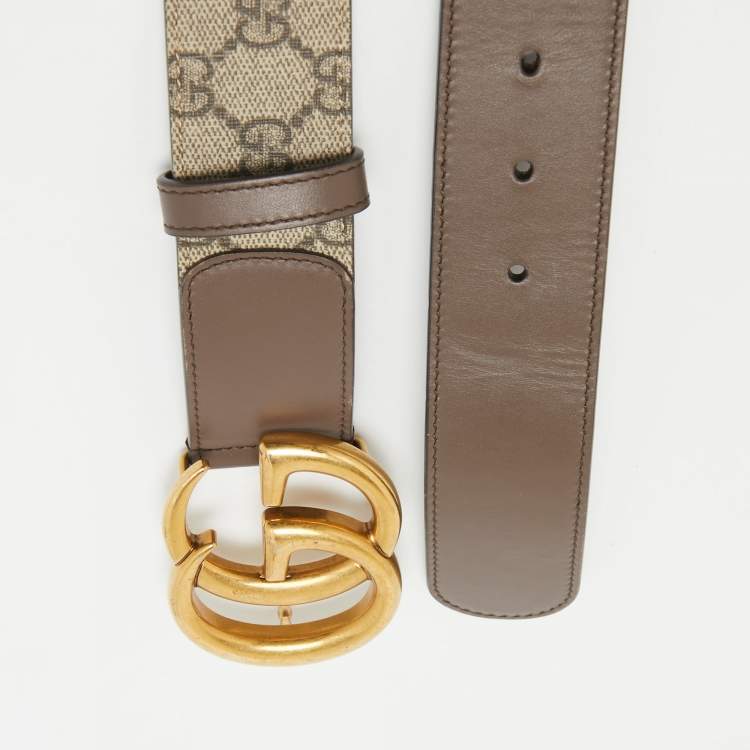 مملوكة مسبقًا Gucci Beige/Brown GG Supreme Canvas and Leather GG Marmont Buckle Belt 85 CM