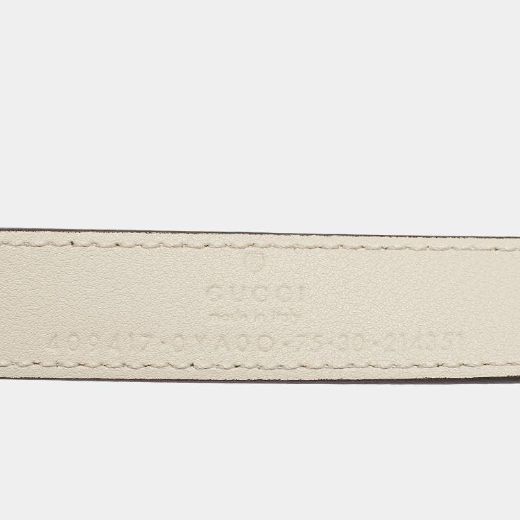 Pre Owned Gucci Off White Leather GG Marmont Buckle Slim Belt 75 CM