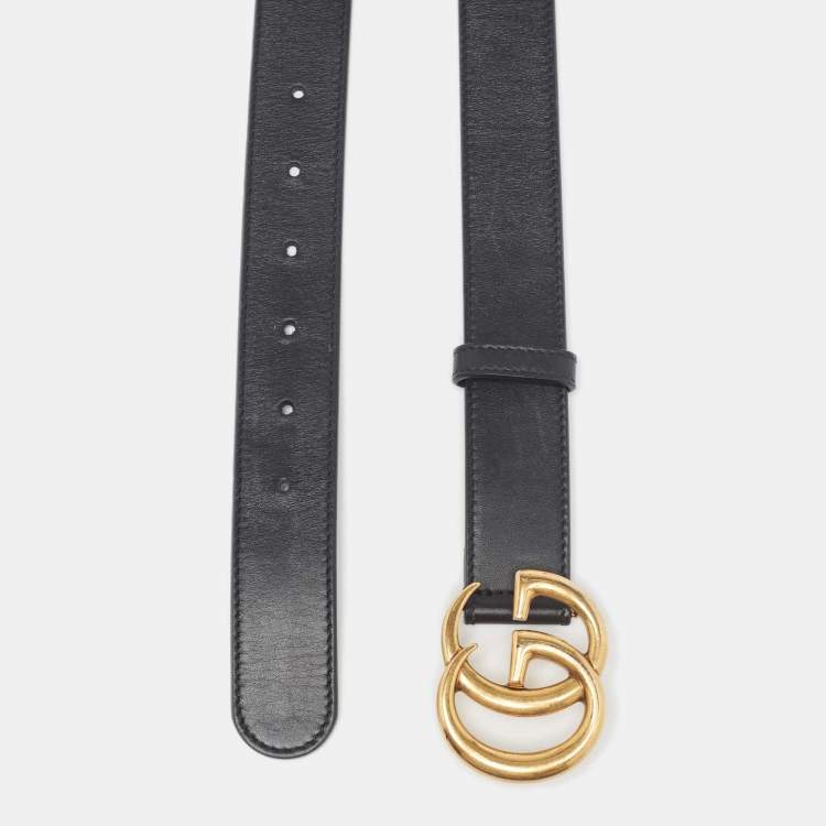 Pre Owned Gucci Black Leather GG Marmont Buckle Belt 75 CM