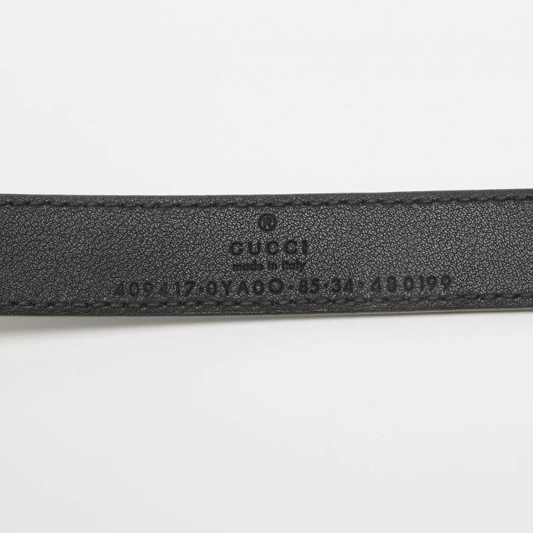 Pre Owned Gucci Black Leather GG Marmont Slim Belt 85 CM