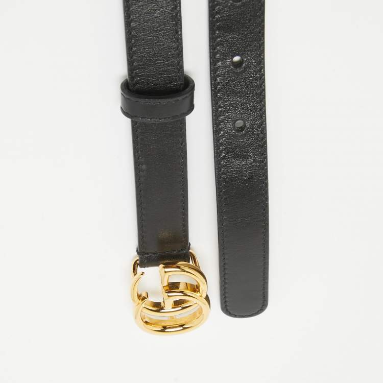 Pre Owned Gucci Black Leather GG Marmont Slim Belt 85 CM