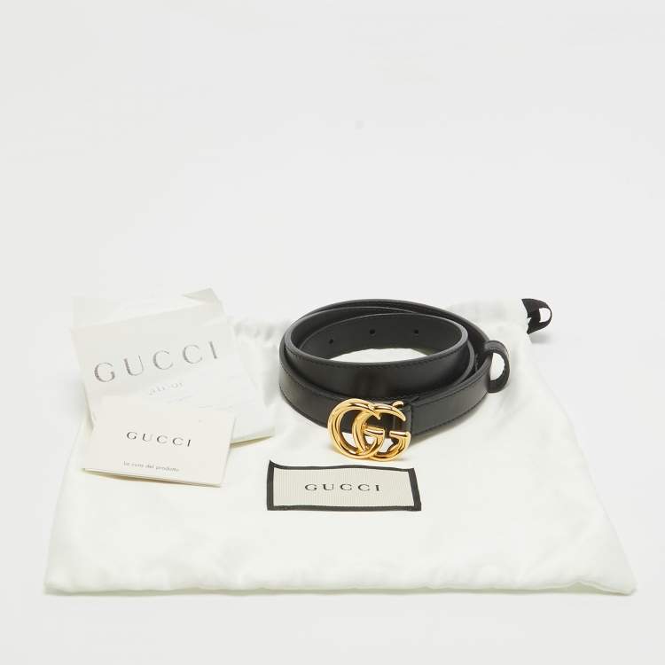 Pre Owned Gucci Black Leather GG Marmont Slim Belt 85 CM