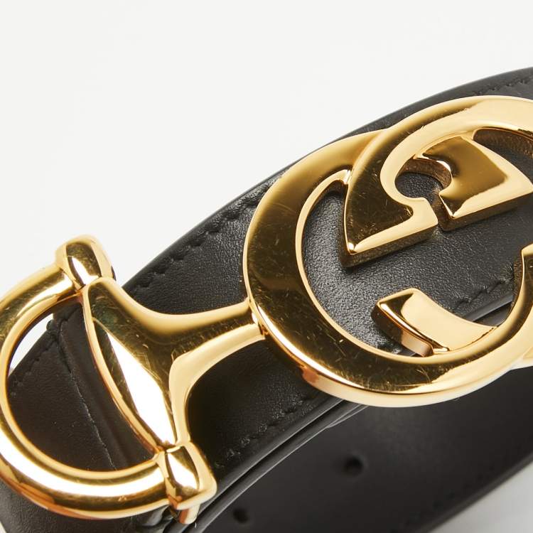 Pre Owned Gucci Black Leather Zumi Buckle Belt 85 CM