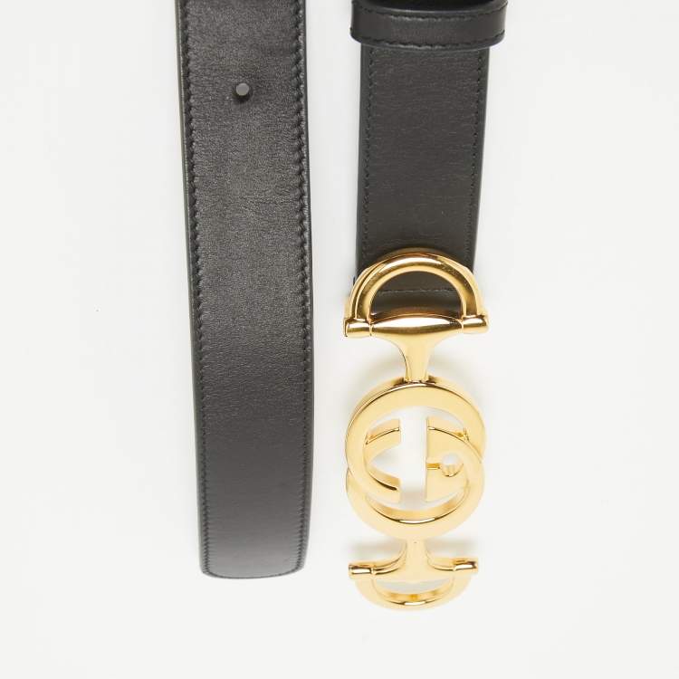 Pre Owned Gucci Black Leather Zumi Buckle Belt 85 CM