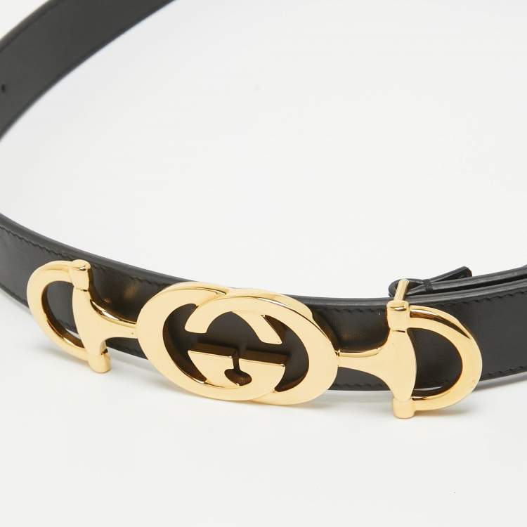 Pre Owned Gucci Black Leather Zumi Buckle Belt 85 CM