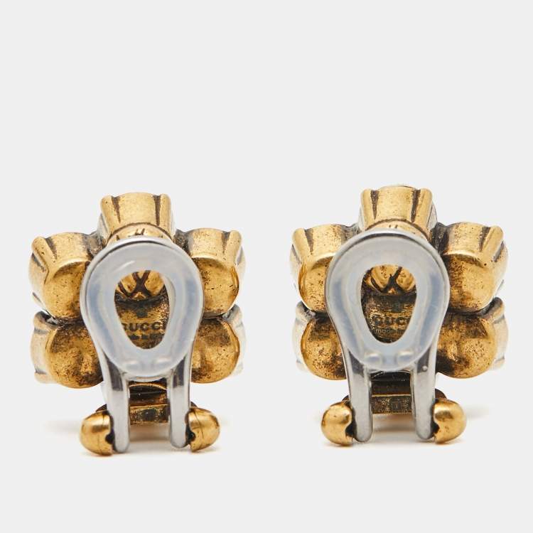 Pre Owned Gucci GG Crystal Gold Tone Earrings