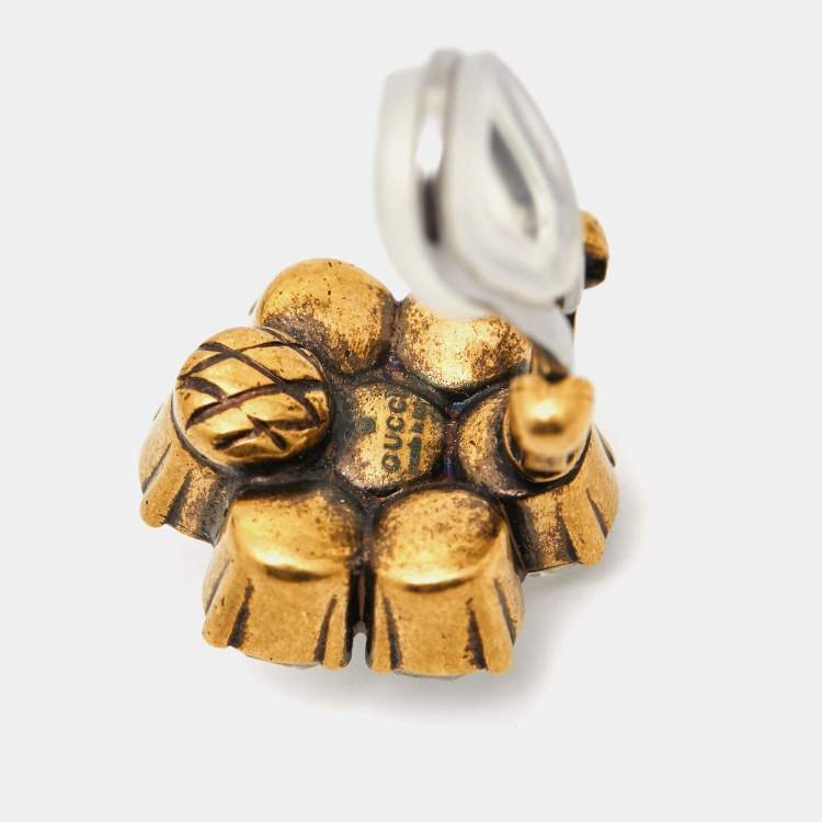Pre Owned Gucci GG Crystal Gold Tone Earrings
