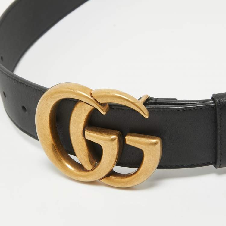 Pre Owned Gucci Black Leather GG Marmont Buckle Belt 85CM
