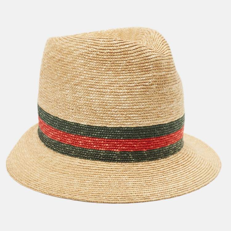 Pre Owned Gucci Brown Printed Straw Hat M