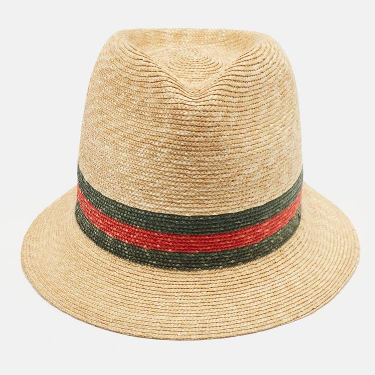 Pre Owned Gucci Brown Printed Straw Hat M