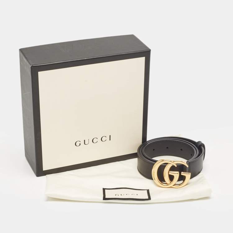 Pre Owned Gucci Black Leather GG Marmont Buckle Belt 75CM