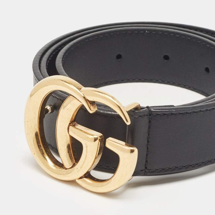 Pre Owned Gucci Black Leather GG Marmont Buckle Belt 75CM